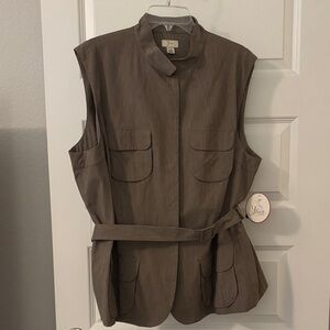 Khaki utility vest belt SZ 22W plus size safari style cotton stretch casual NWT